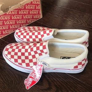 Red and White slip on vans
